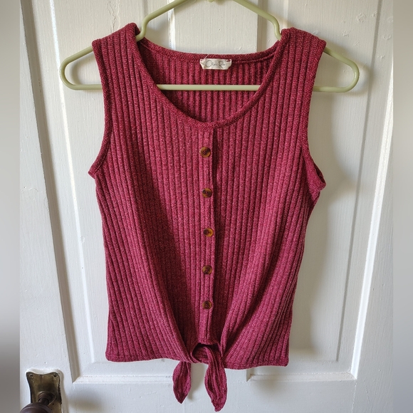*5 for $25* Olivia Rae Women's Small Burgundy Ribbed Tank Top With Tie Front - Picture 8 of 11